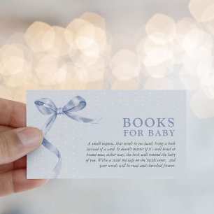 Cute Blue Bow Book Request Baby Shower  Enclosure Card