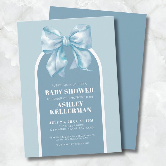 Cute Blue Bow Boy Baby Shower Invitation (Cute Blue Bow Boy Baby Shower Invitation)