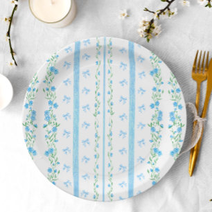 Cute Blue Bow Boy Baby Shower Paper Plate