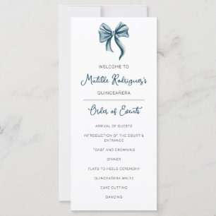 Cute Blue Bow Quinceañera Celebration Program