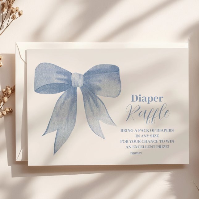 Cute Blue Bow Ribbon Baby Boy  Raffle Diapper Enclosure Card (Creator Uploaded)