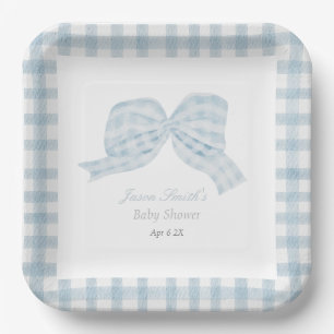 Cute blue bow ribbon baby shower  paper plate