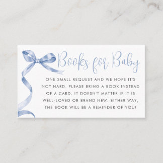 Cute Blue Bow Ribbon Boy Baby Shower Book Request Enclosure Card