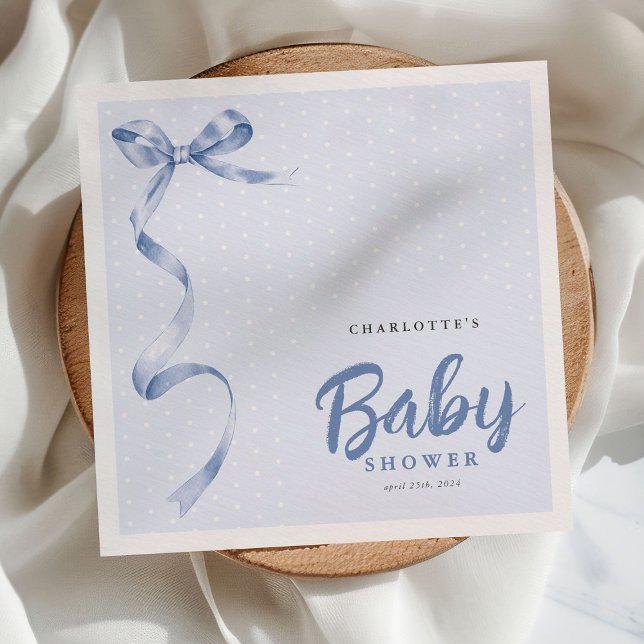Cute Blue Bow Ribbon Boy Baby Shower Napkin (Creator Uploaded)