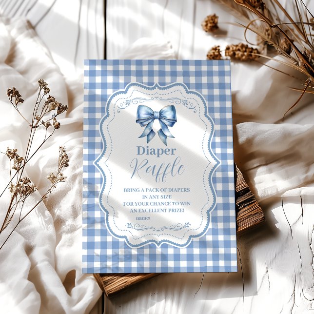 Cute Blue Bow Ribbon Gingham Raffle Diapper Enclosure Card (Creator Uploaded)