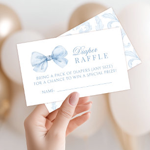 Cute Blue Bow Vintage Baby Boy Diaper Raffle  Enclosure Card