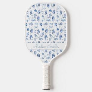 Cute Blue Bows Bluebonnets Flowers Ladies Coquette Pickleball Paddle
