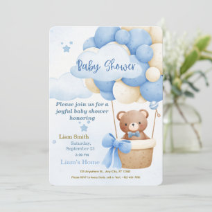 Cute Blue Boy Baby Shower Invitation