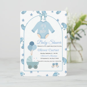 Cute Blue Boy Baby Shower Invitation