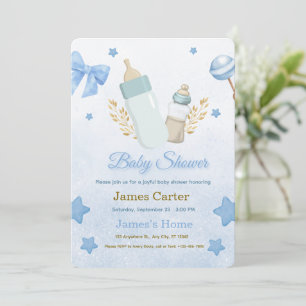 Cute Blue Boy Baby Shower Invitation
