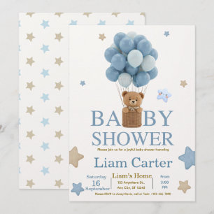 Cute Blue Boy Baby Shower Invitation
