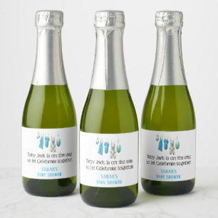 Cute Blue Boy Baby Shower Personalized Mini Sparkling Wine Label