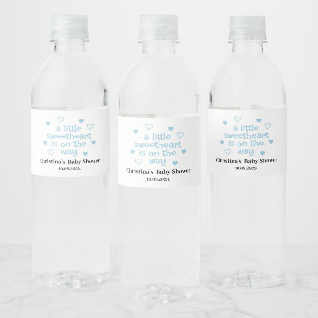 Cute Blue Boy Baby Shower  Water Bottle Label (Bottles)