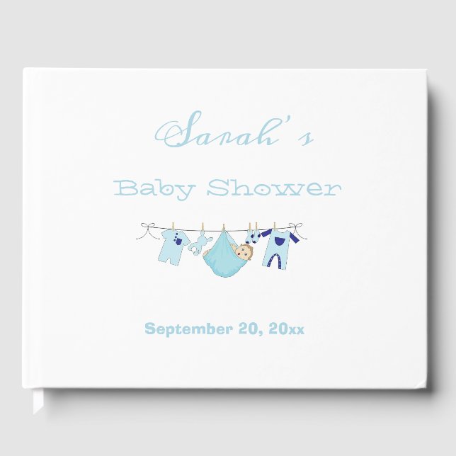 Cute Blue Boy illustration Baby Shower Guestbook (Front)