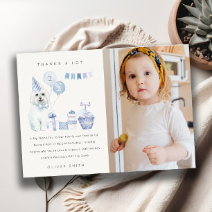 Cute Blue Boys Dog Any Age Birthday Photo Party Thank You Card