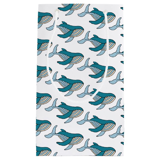 Cute Blue Boys Whale Small Gift Bag (Front)