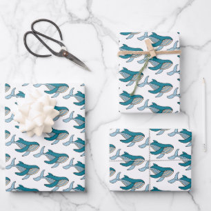Cute Blue Boys Whale Wrapping Paper Sheet