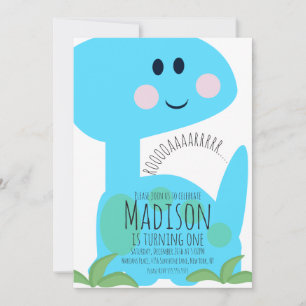 Cute Blue Bright Dinosaur Birthday Invitation