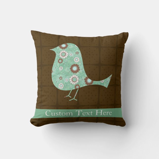 Cute Blue/Brown Pattern Bird Cushion (Front)