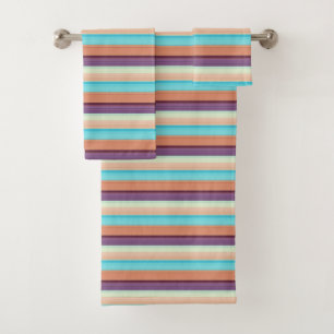 Cute blue brown stripes  bath towel set