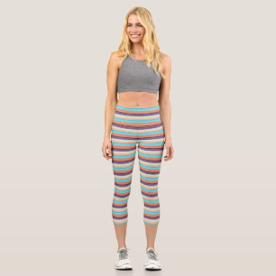 Cute blue brown stripes  capri leggings