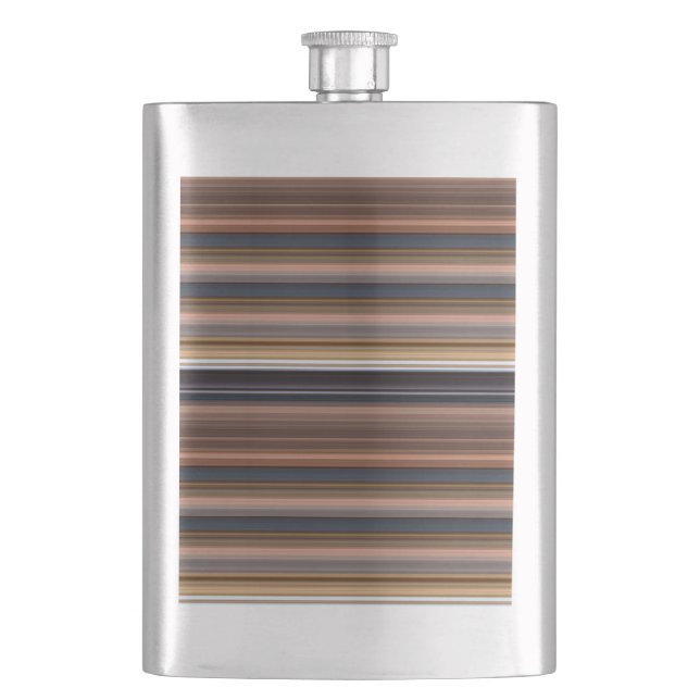 Cute blue brown stripes hip flask (Front)