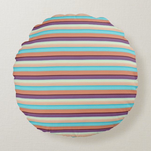 Cute blue brown stripes  round cushion (Front)