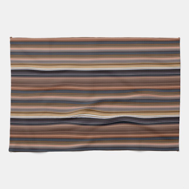 Cute blue brown stripes tea towel (Horizontal)