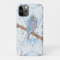 Cute blue budgie on mosaic background