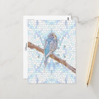 Cute blue budgie on mosaic background  