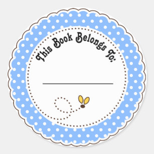 Cute Blue Bumble Bee Reading Bookplates Classic Round Sticker
