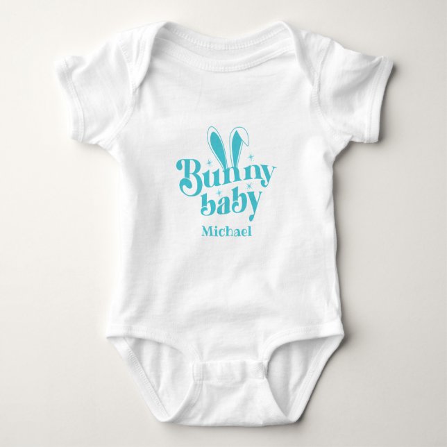 Cute Blue Bunny Baby Boy " Personalised Easter  Baby Bodysuit (Front)