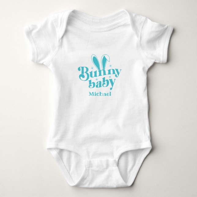 Cute Blue Bunny Baby Boy " Personalised Easter  Bodysuit (Front)