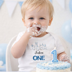 Cute Blue Bunny Boy's First Birthday  Baby Bodysuit