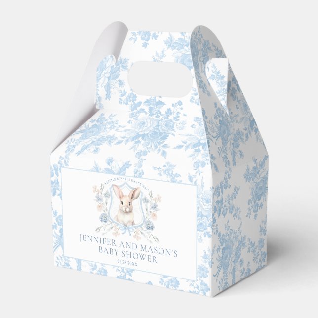 Cute Blue Bunny Crest French Baby Boy Shower Favour Box (Front Side)