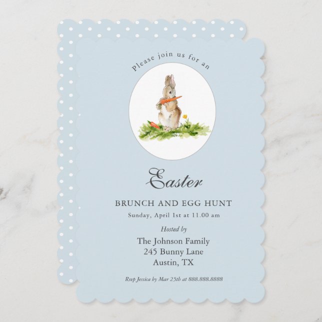 Cute blue Bunny Easter brunch & Egg hunt   Holiday (Front/Back)