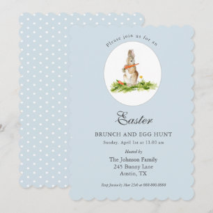 Cute blue Bunny Easter brunch & Egg hunt   Holiday Card