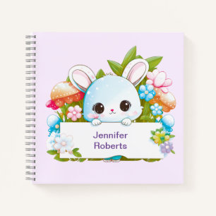 Cute Blue Bunny Floral Notebook