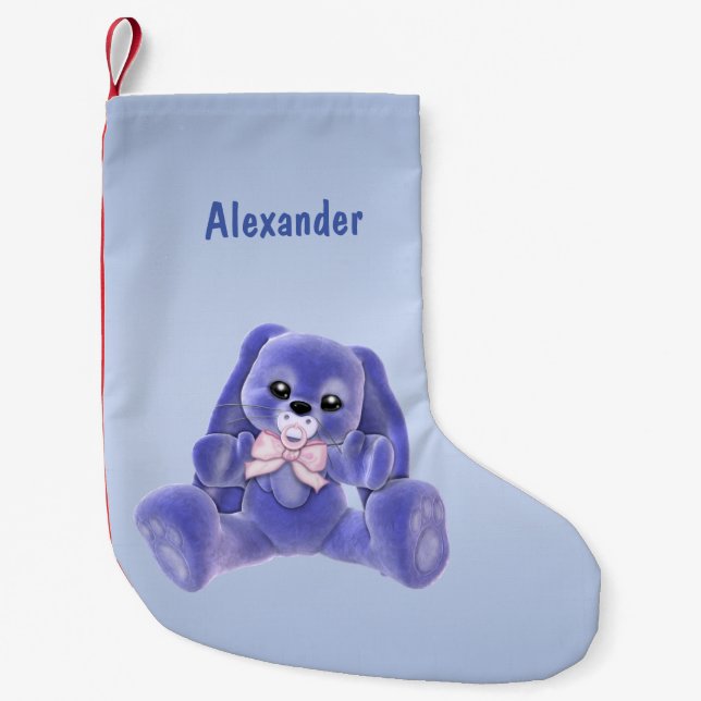 Cute Blue Bunny Rabbit Small Christmas Stocking (Front)