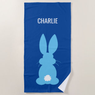 Cute Blue Bunny Silhouette Boys Personalised Beach Towel