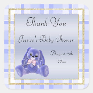 Cute Blue Bunny Thank You Baby Shower Square Sticker