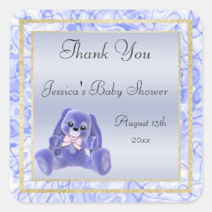 Cute Blue Bunny Thank You Baby Shower Square Sticker