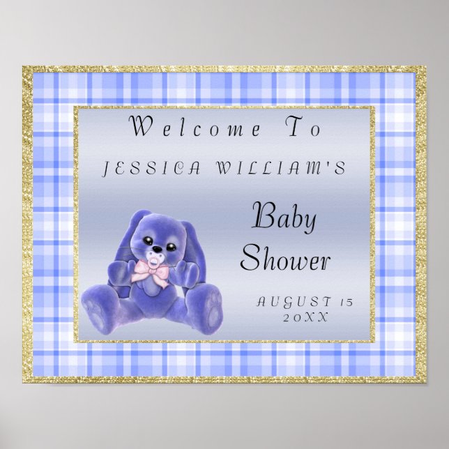 Cute Blue Bunny "Welcome" Poster (Front)