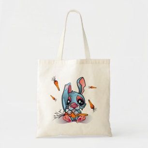 Cute Blue Bunny with Carrots Graphic Design Tote Bag