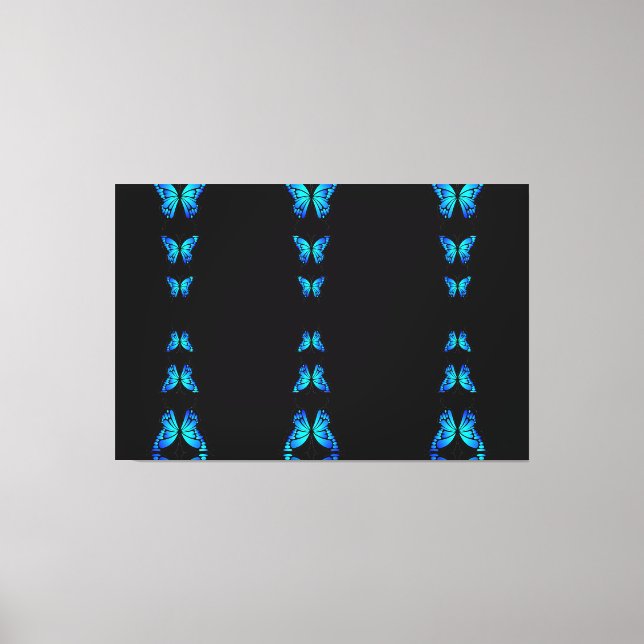 Cute Blue Butterflies Black Midnight Colour Canvas Print (Front)