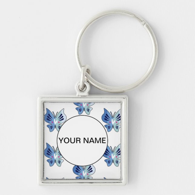 Cute Blue Butterflies Key Ring (Front)