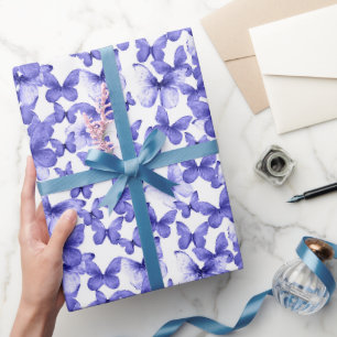 Cute Blue Butterflies Pattern Pastel Wrapping Paper