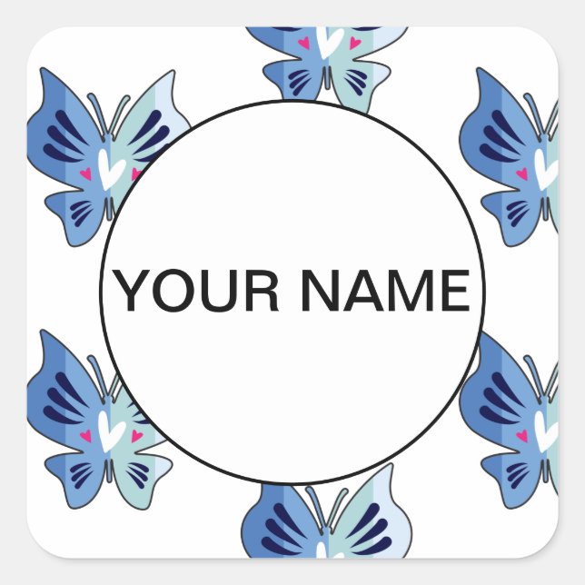 Cute Blue Butterflies Square Sticker (Front)