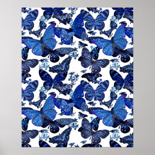 cute blue butterflies with glitter poster