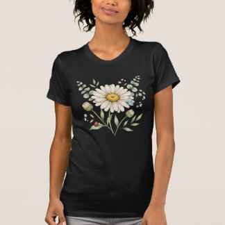 Cute Blue Butterfly Daisy Watercolor Art T-Shirt